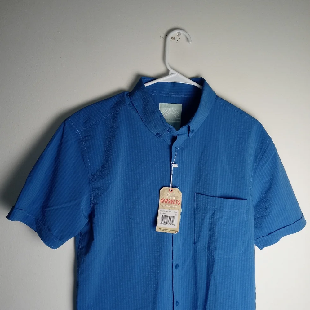 Men's RSVLTS Regatta-Stretch Seersucker Short Sleeve Shirt Size M - Picture 2 of 14